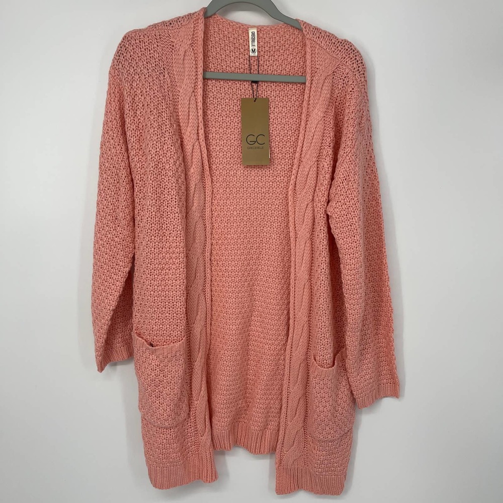 GRECERELLE PINK LONG SLEEVE WITH POCKETS BRAIDED DESIGN CARDIGAN MEDIUM